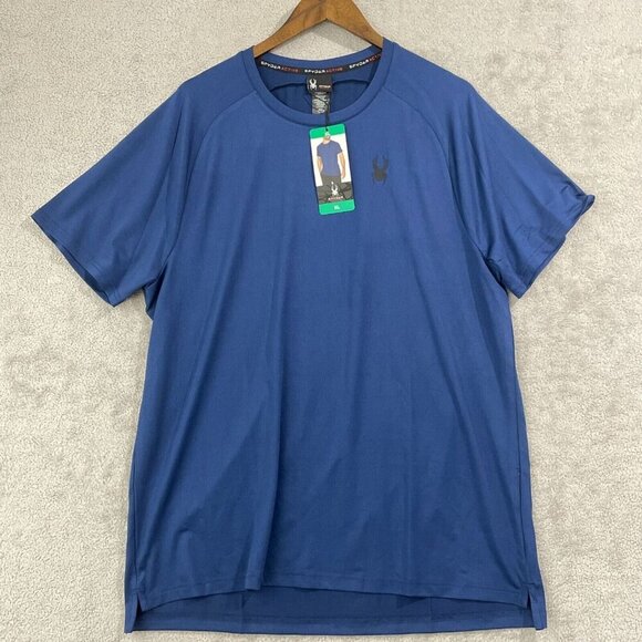NEW Spyder Active Mens XL Blue Short Sleeve 4-Way Stretch Polyester - Picture 1 of 8